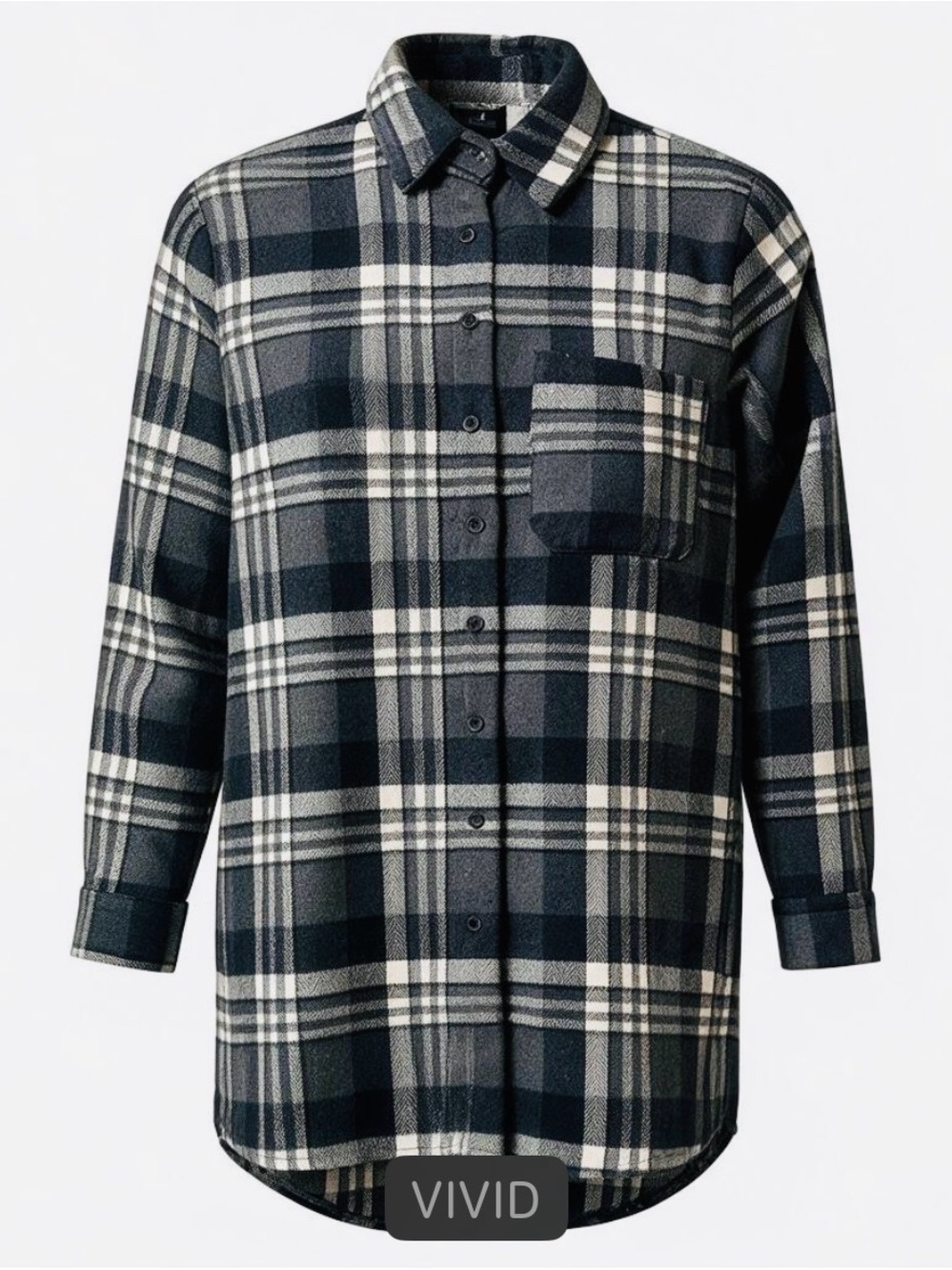 Raga Plaid Flannel Button-Up Shirt M Black White Gray Long Sleeve Oversized Cozy